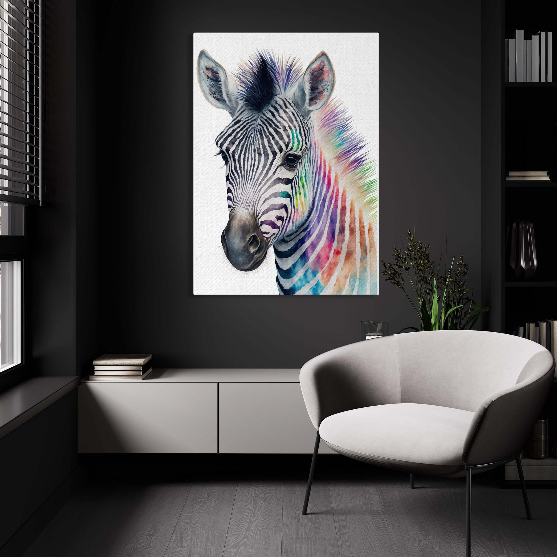 Black White African Zebra Wall Art – styled in a furnished interior