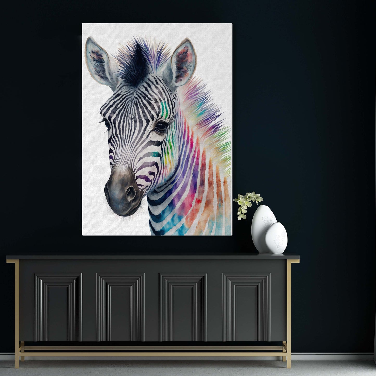 Black White African Zebra Wall Art – styled in a furnished interior