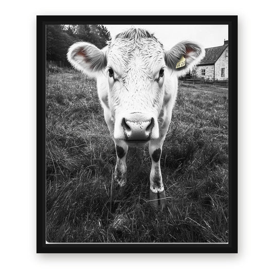 Black White Cow Wall Art – with Premium Black wood frame