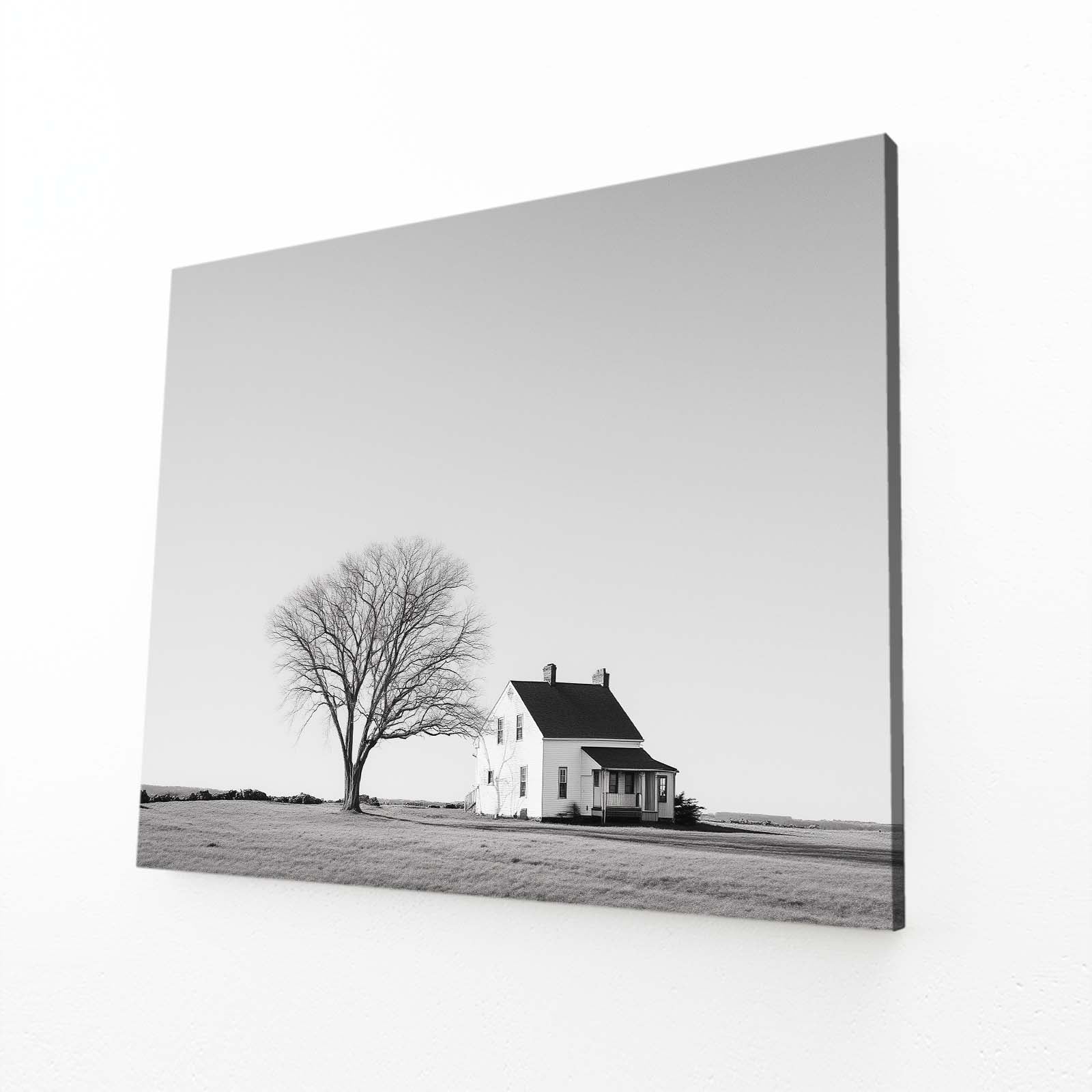 Black White Farmhouse Photo Farmhouse Art – angled canvas view on white background