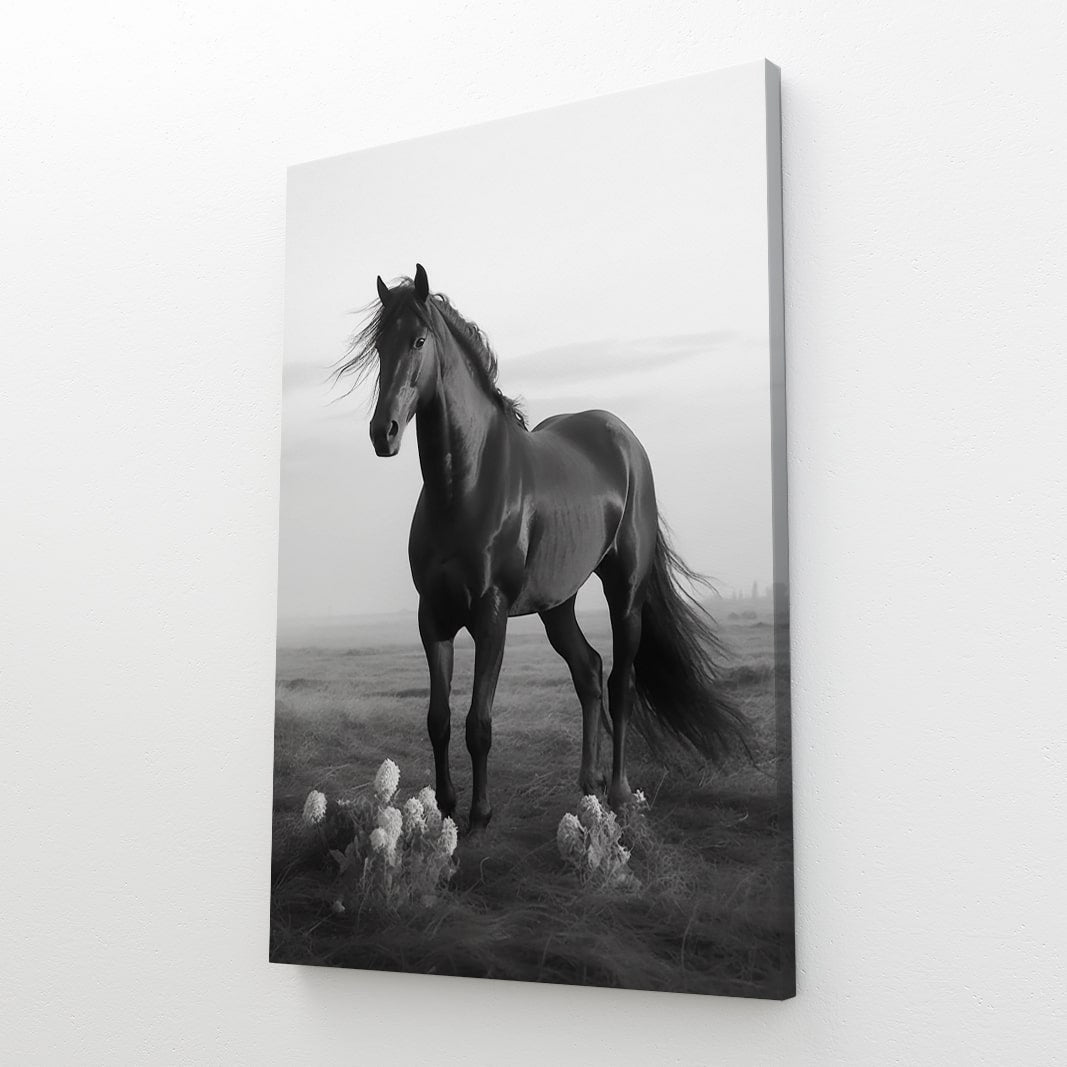 Black White Horse Canvas – angled canvas view on white background