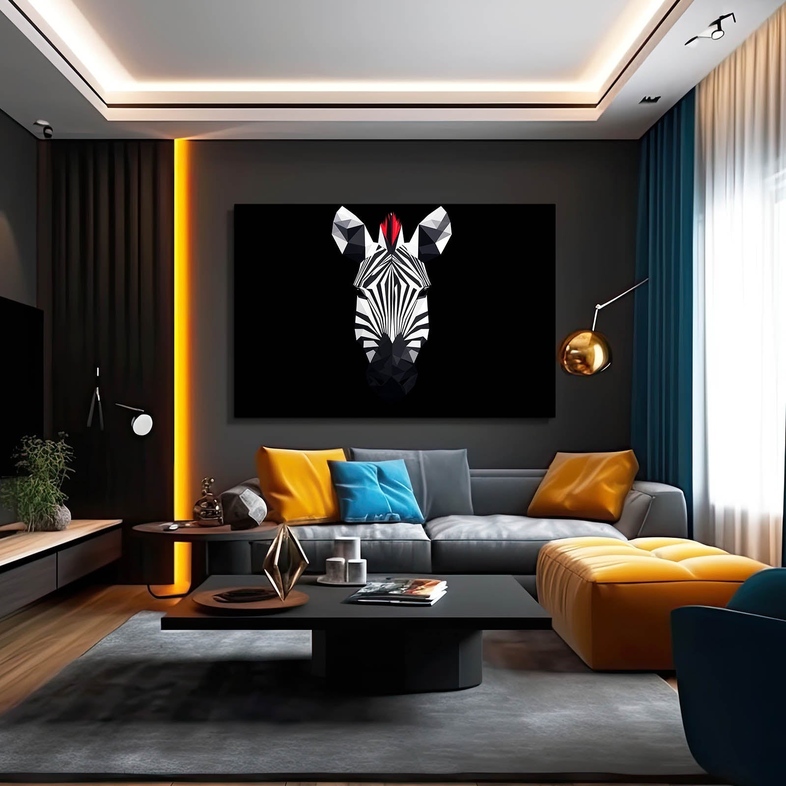 Black White Zebra Art – styled in a furnished interior