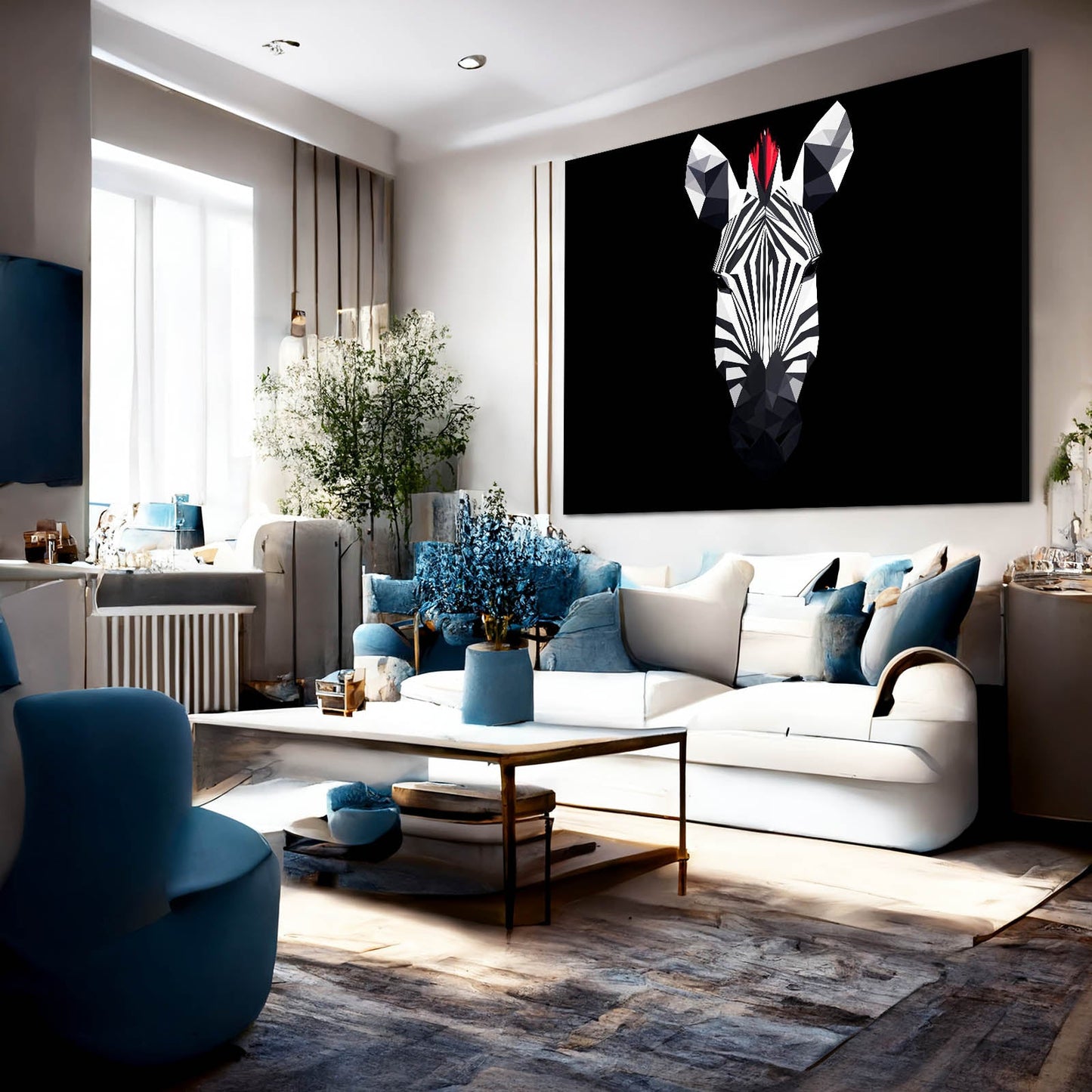 Black White Zebra Art – styled in a furnished interior