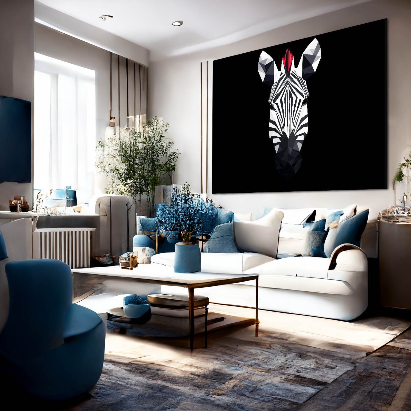 Black White Zebra Art – styled in a furnished interior