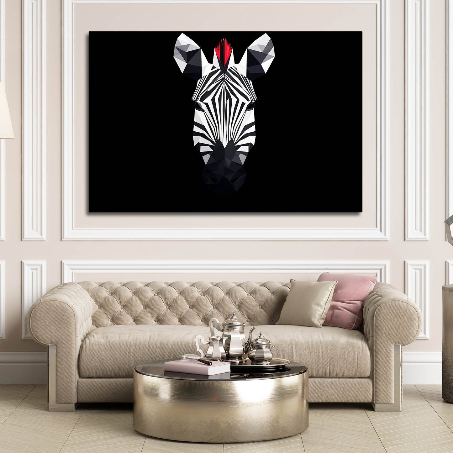 Black White Zebra Art – styled in a furnished interior