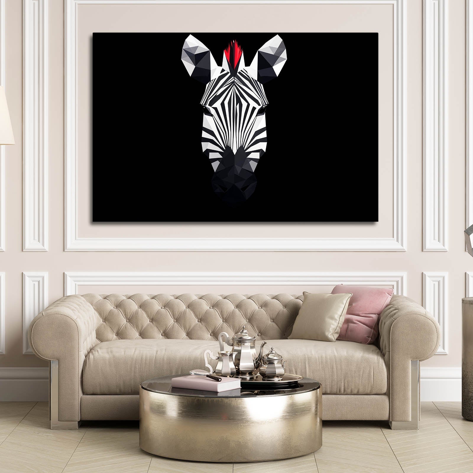 Black White Zebra Art – styled in a furnished interior