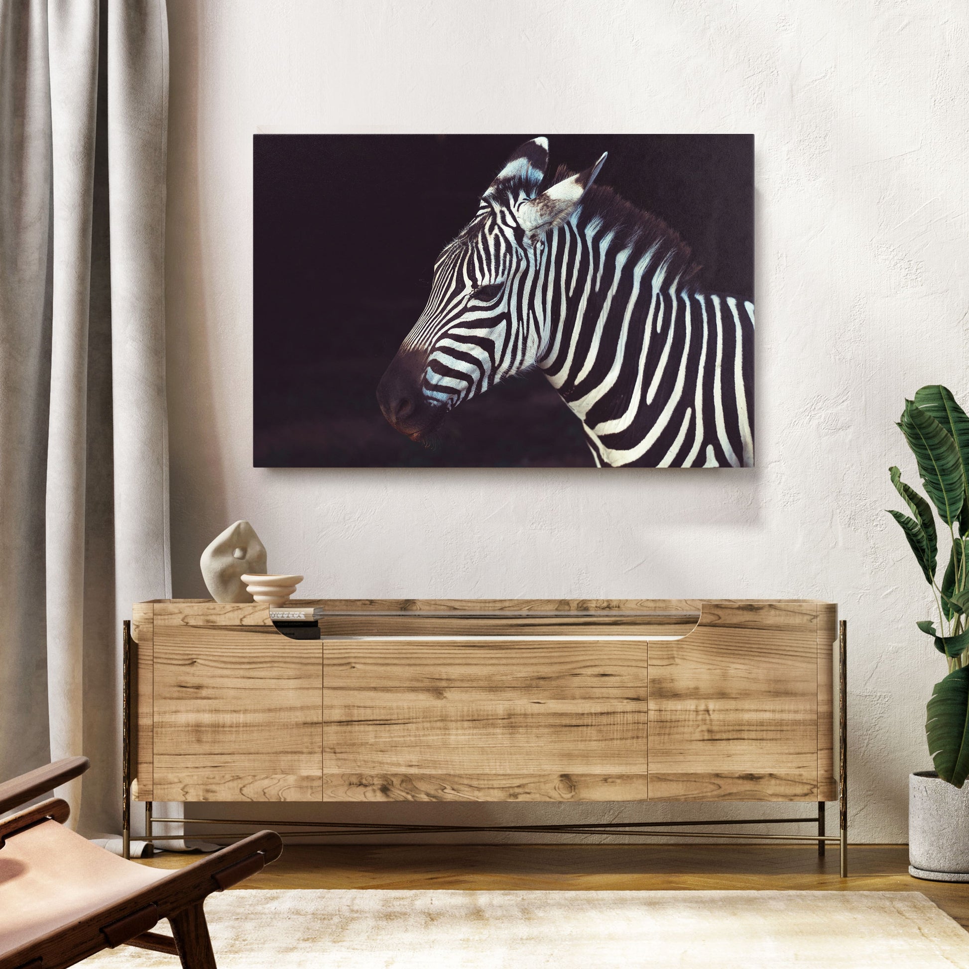 Black White Zebra Artwork – styled in a furnished interior