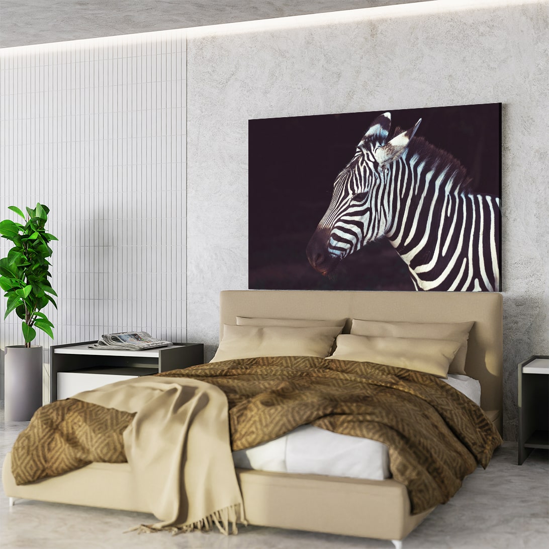 Black White Zebra Artwork – styled in a furnished interior