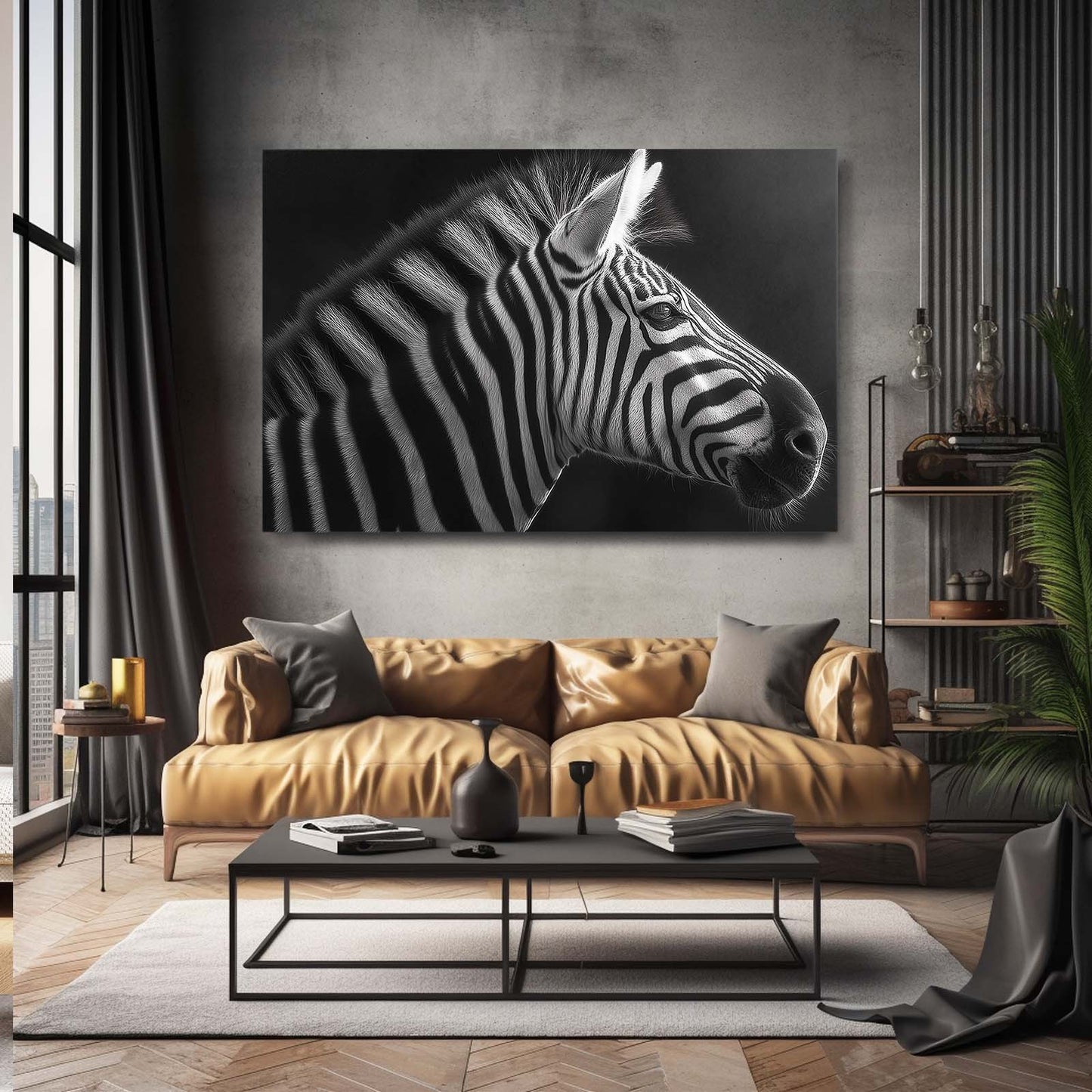 Black White Zebra Canvas Art – styled in a furnished interior