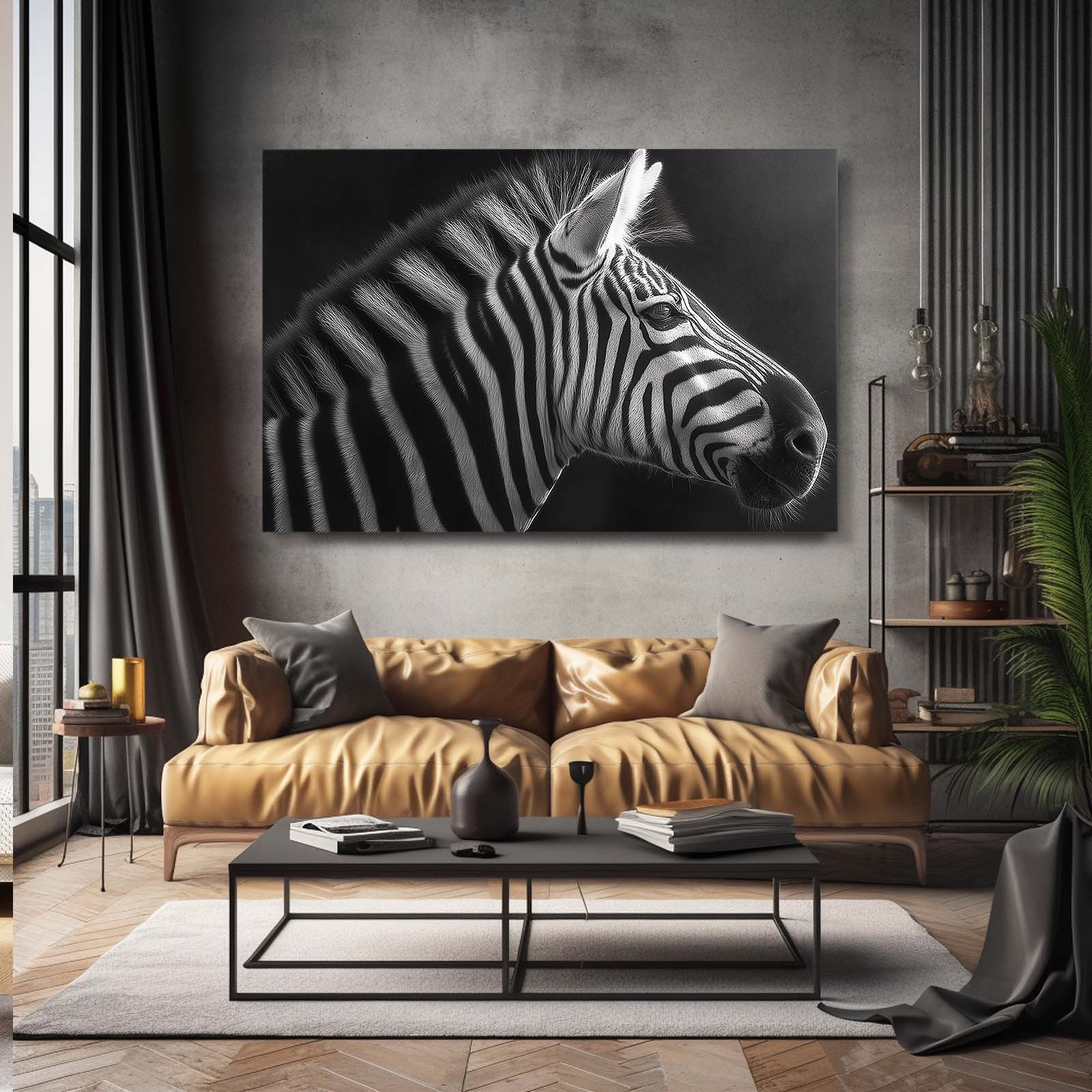 Black White Zebra Canvas Art – styled in a furnished interior