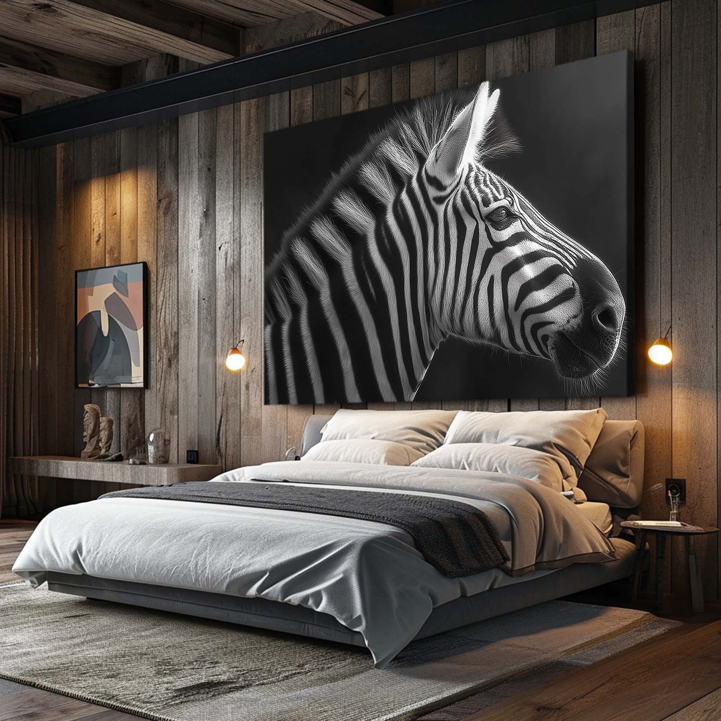 Black White Zebra Canvas Art – styled in a furnished interior