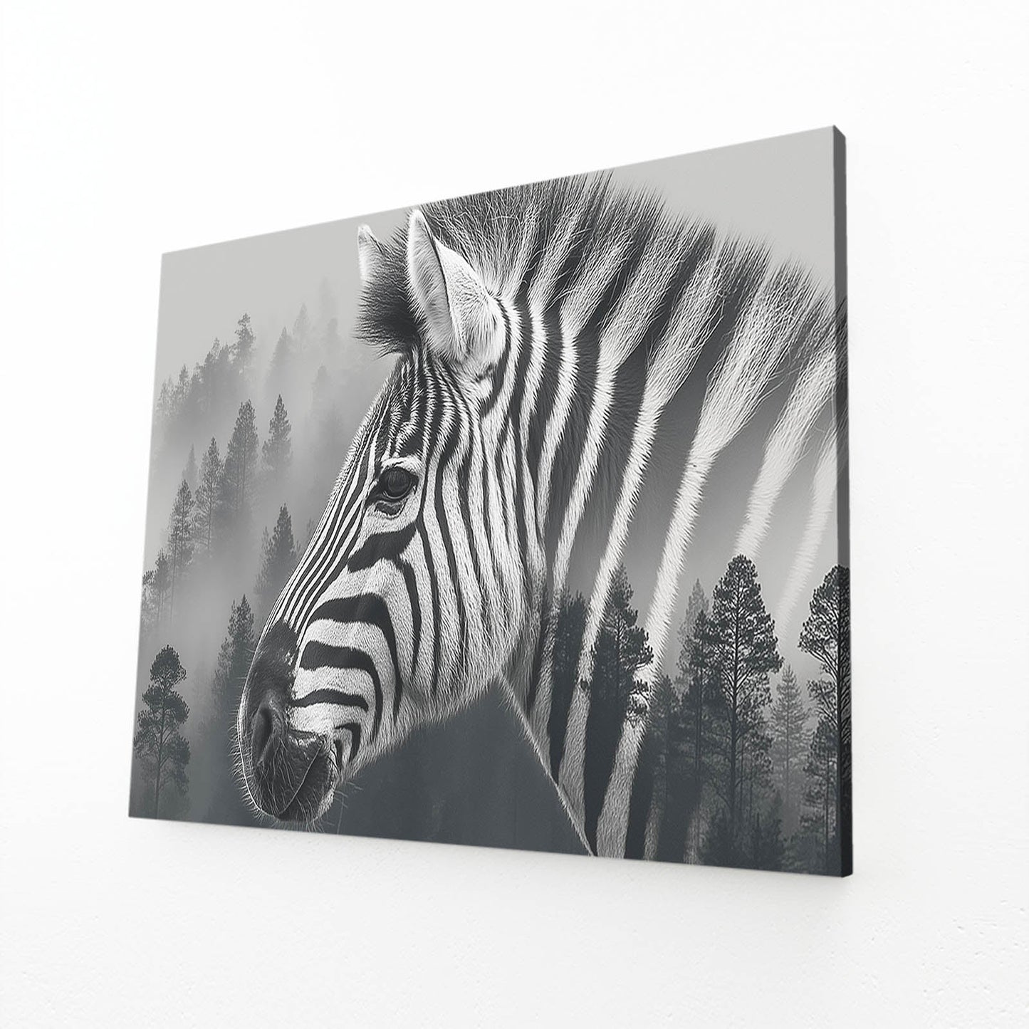 Black White Zebra Canvas – angled canvas view on white background