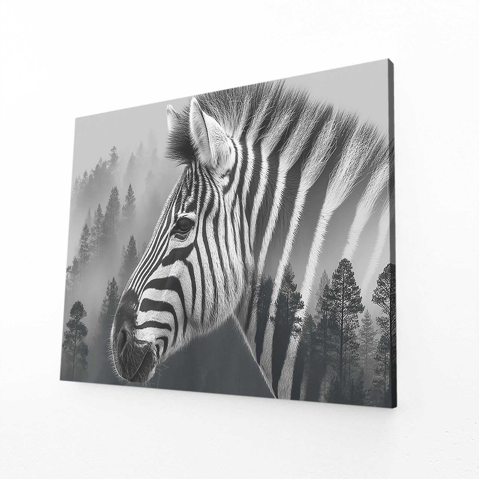 Black White Zebra Canvas – angled canvas view on white background