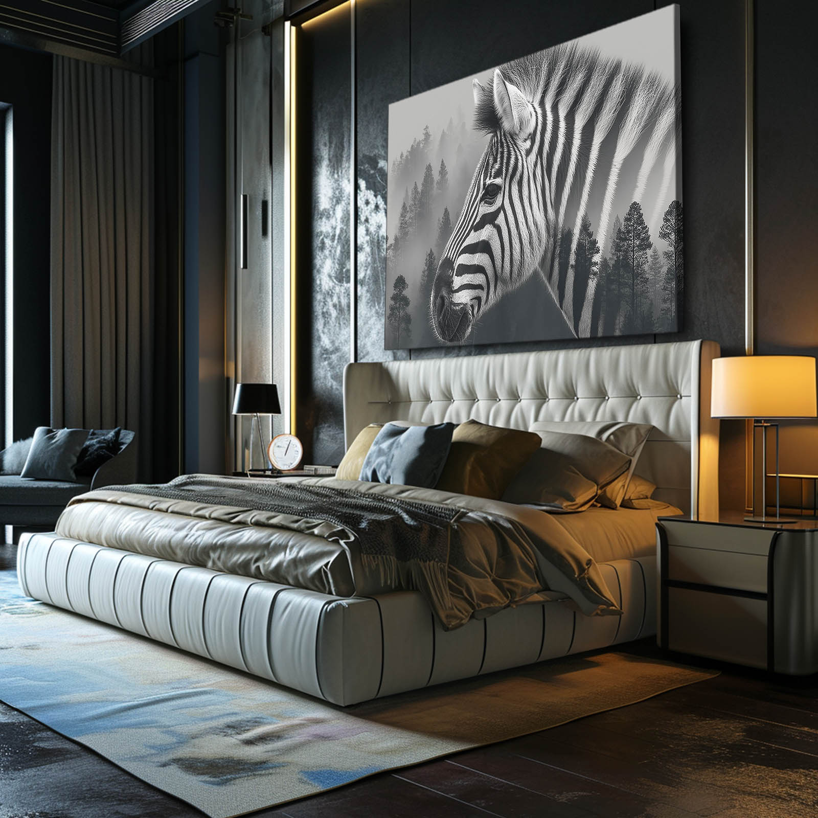 Black White Zebra Canvas – styled in a furnished interior