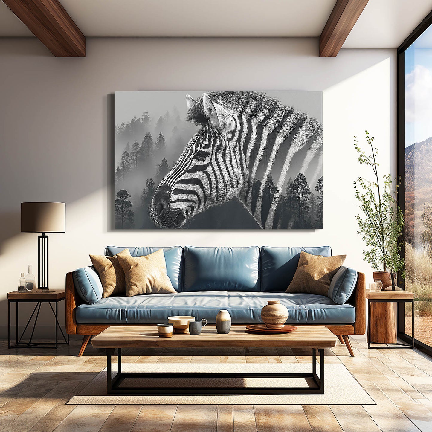 Black White Zebra Canvas – styled in a furnished interior