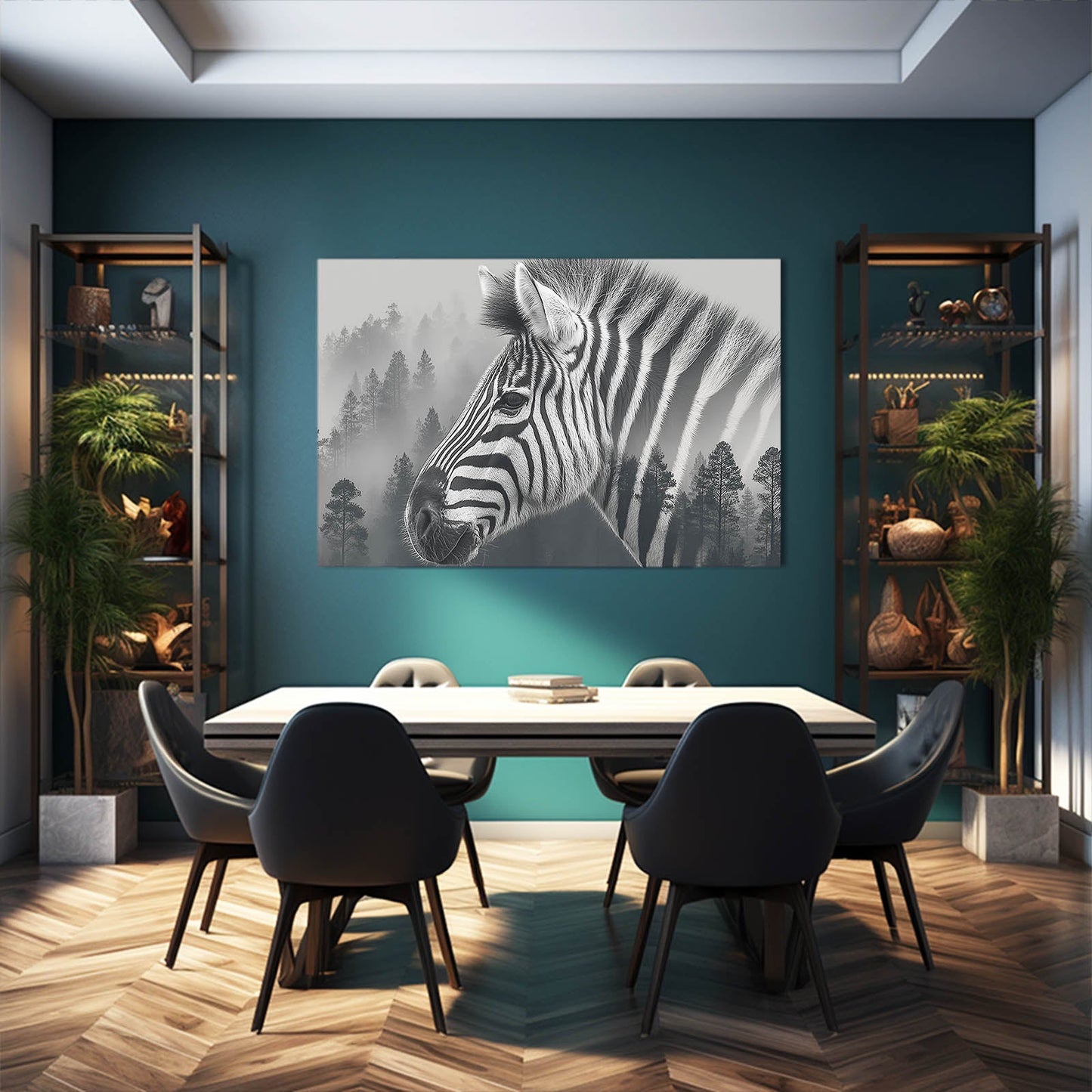 Black White Zebra Canvas – styled in a furnished interior