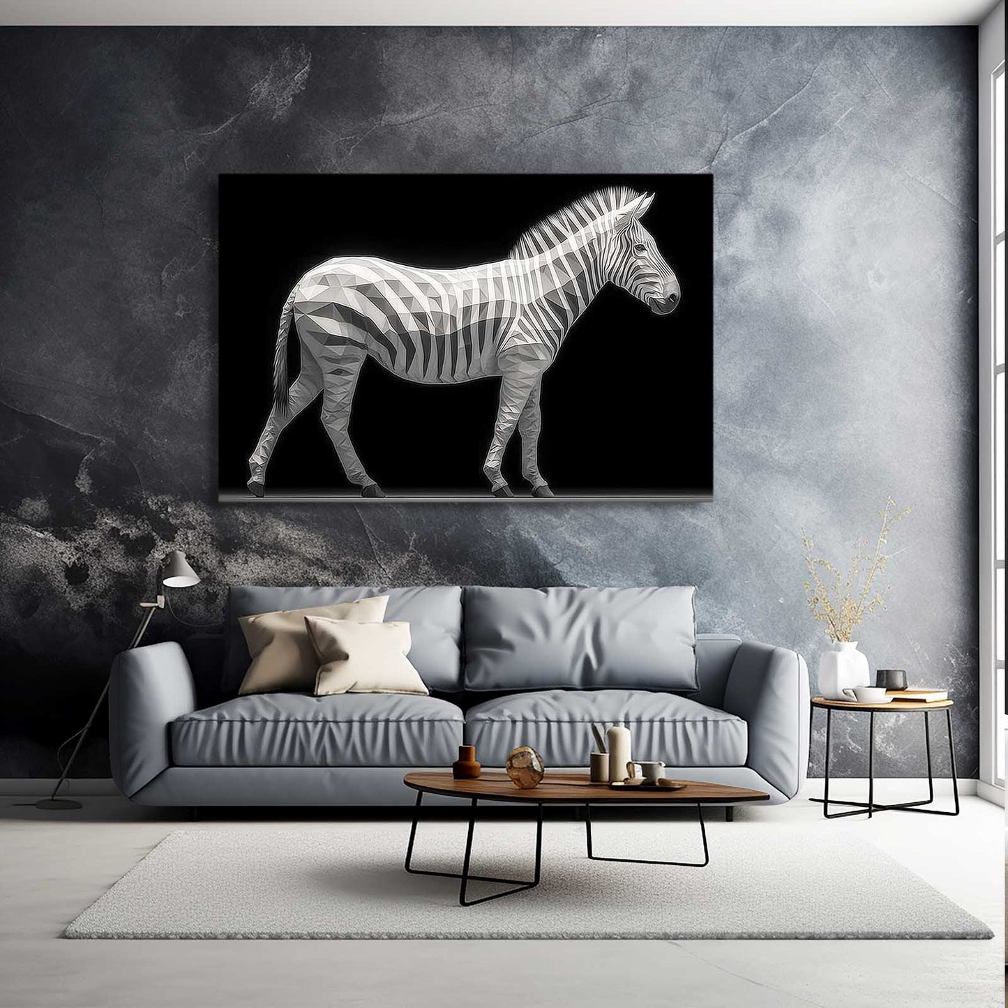 Black White Zebra Wall Art – styled in a furnished interior