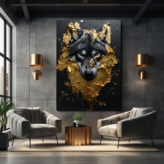 Black Wolf Wall Art — portrait canvas print in brown tones, view 3