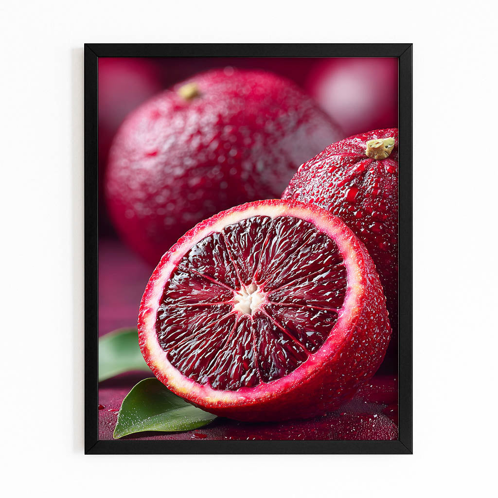 Blood Orange Macro Fruit Prints – with Premium Black frame on white background