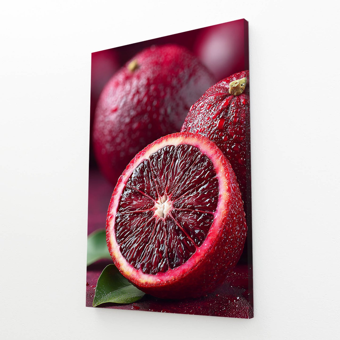 Blood Orange Macro Fruit Prints – angled canvas view on white background