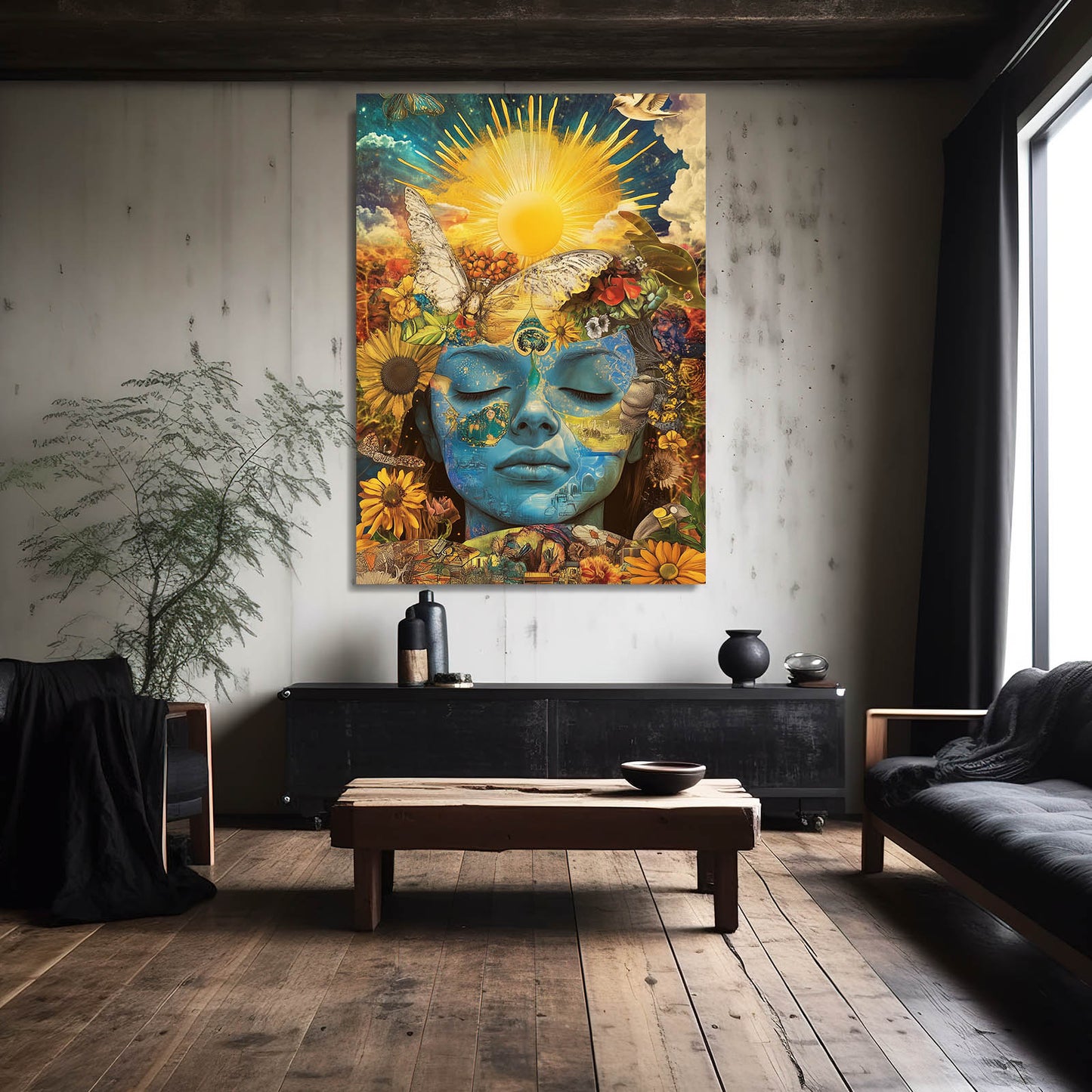 Blooming Serenity Face Peace Wall Decor – styled in a furnished interior
