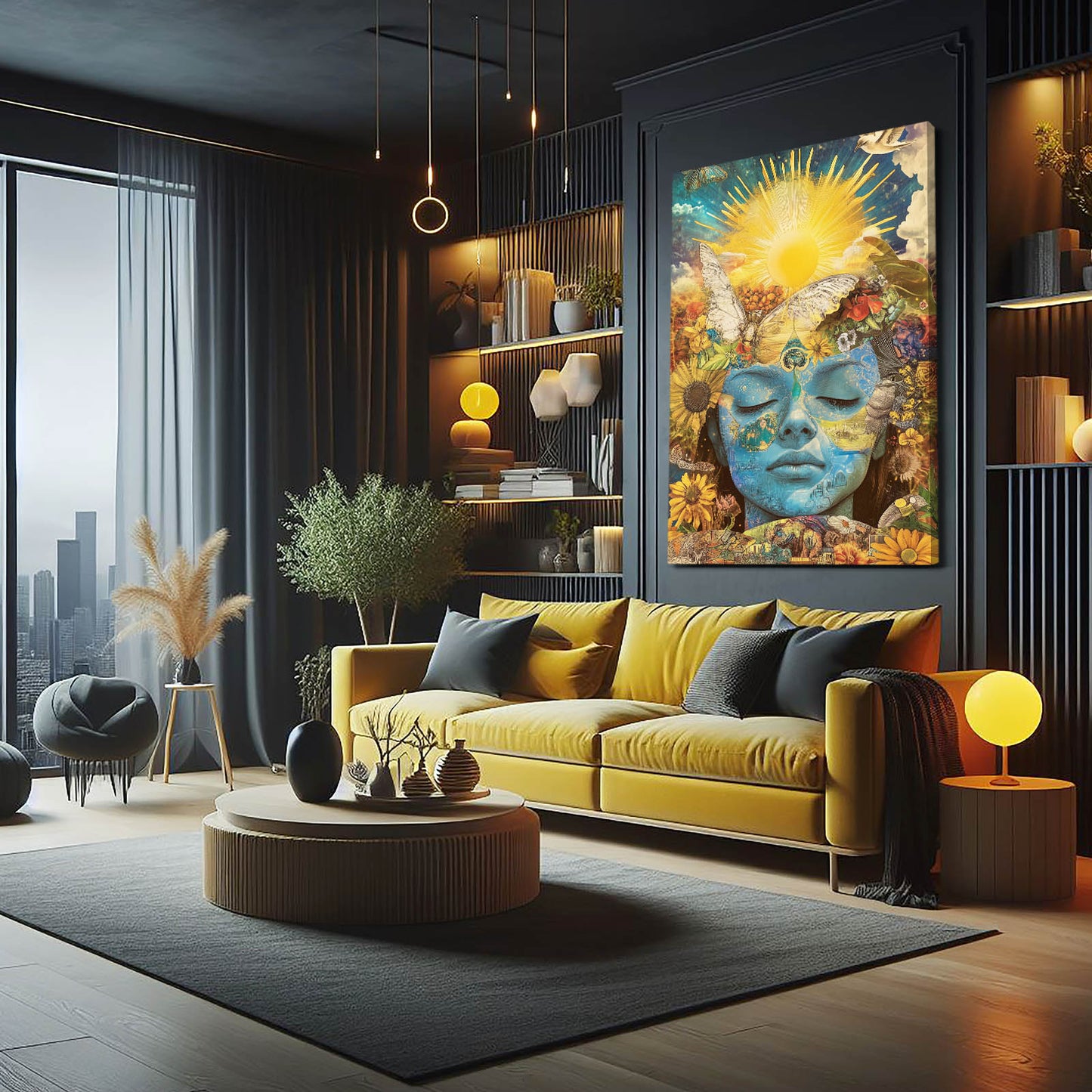Blooming Serenity Face Peace Wall Decor – styled in a furnished interior