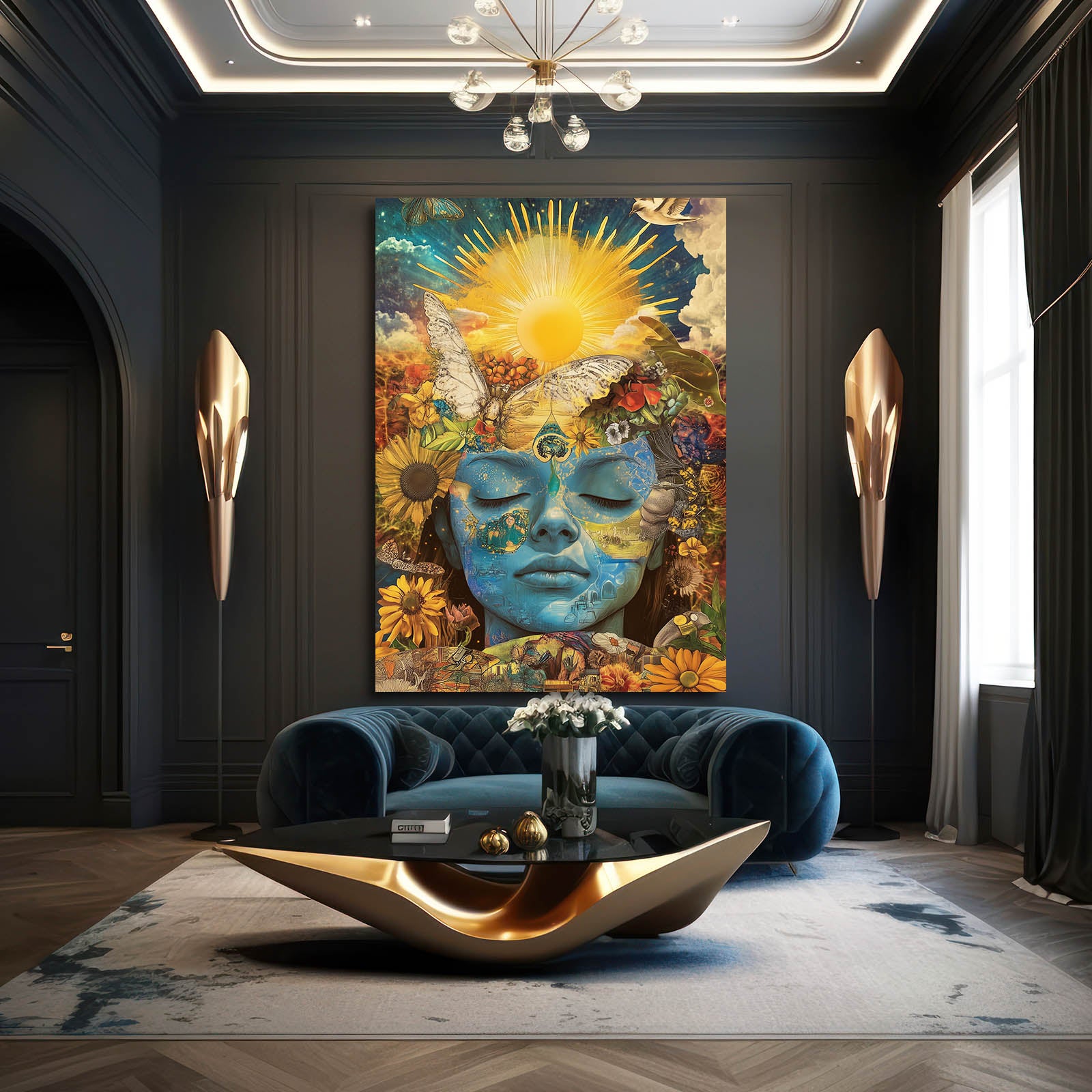 Blooming Serenity Face Peace Wall Decor – styled in a furnished interior