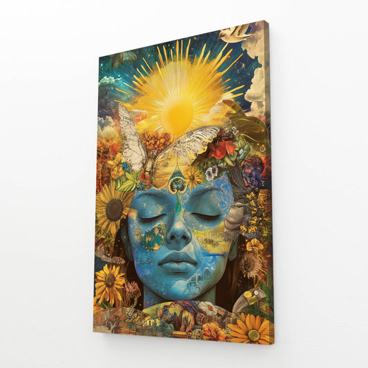 Blooming Serenity Face Peace Wall Decor – angled canvas view on white background