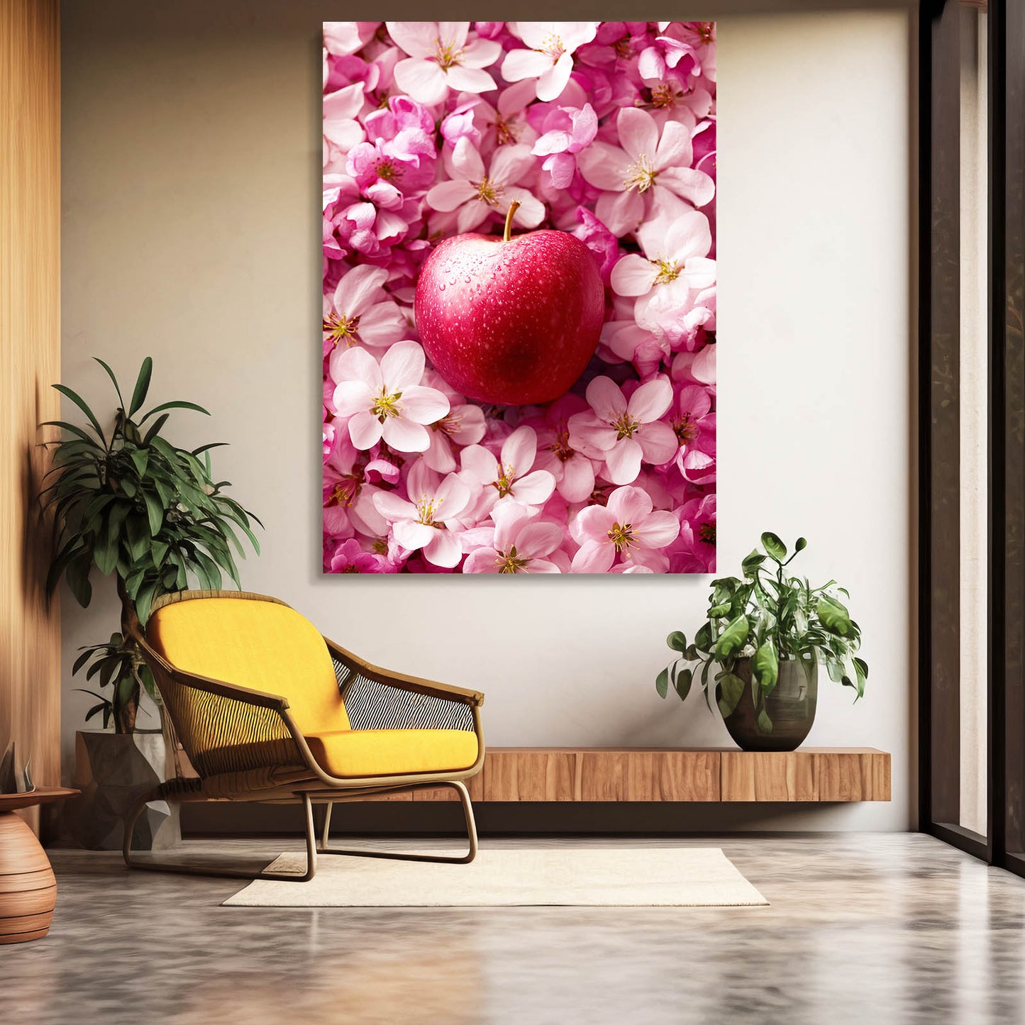 Blossom Bed Red Apple Wall Decor – styled in a furnished interior