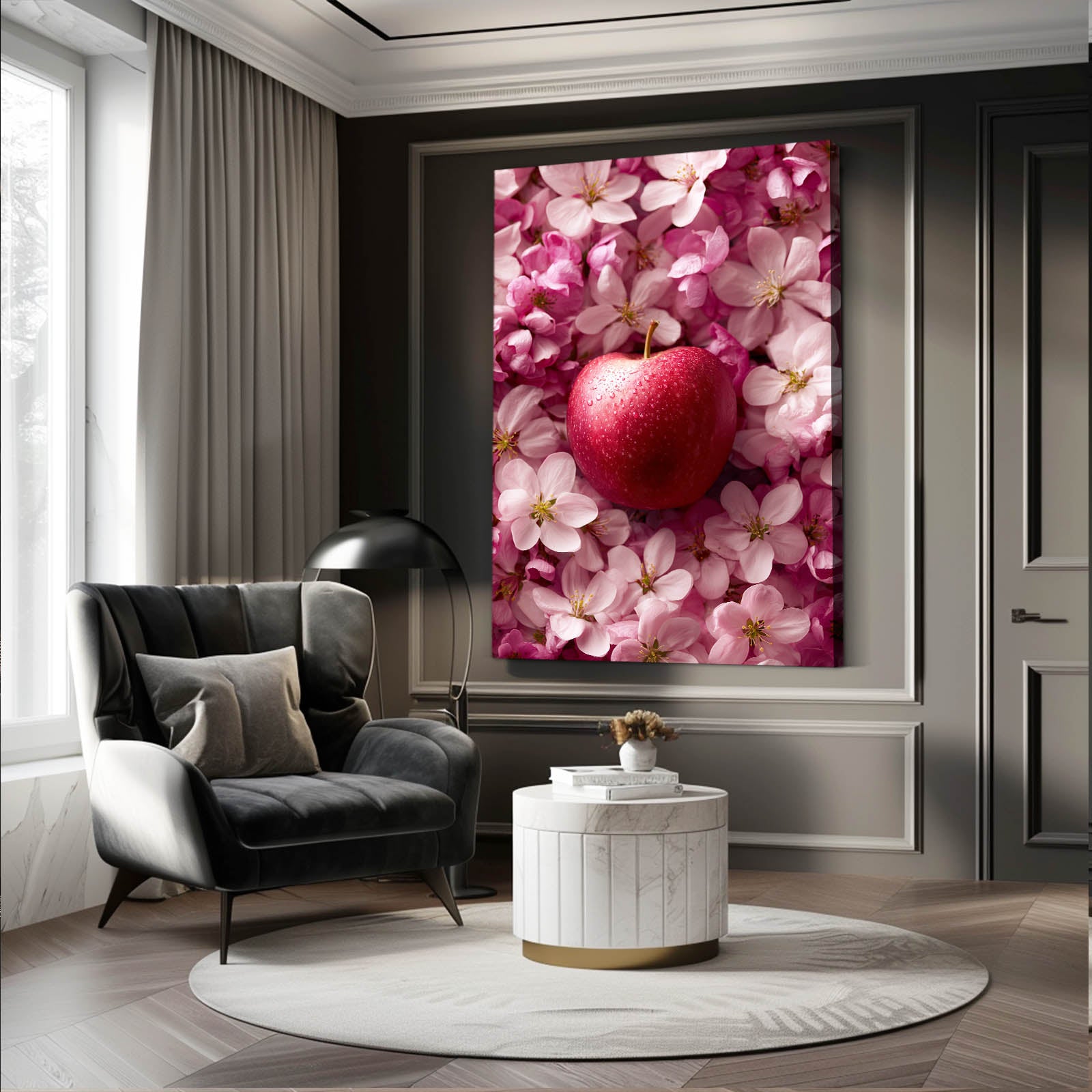 Blossom Bed Red Apple Wall Decor – styled in a furnished interior