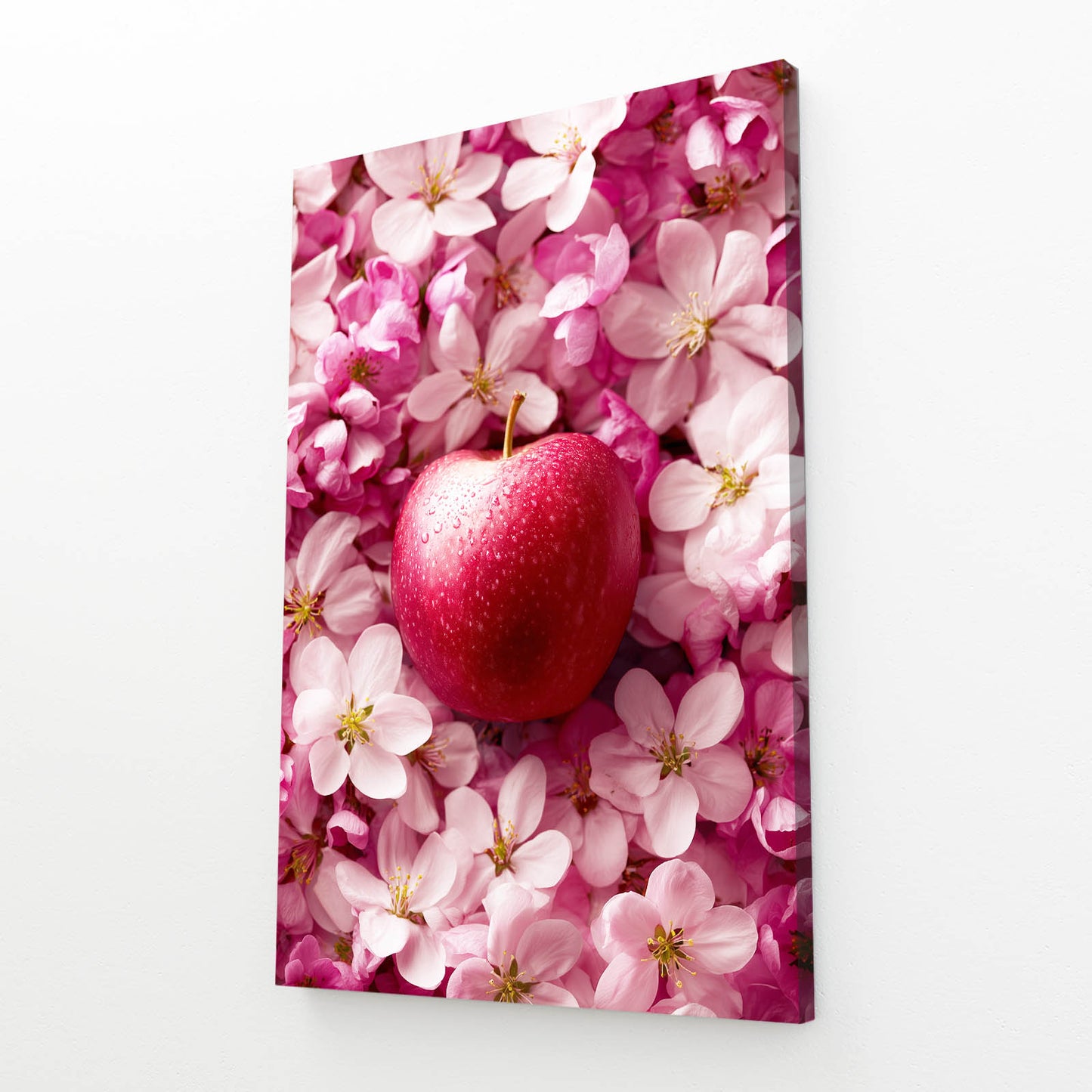 Blossom Bed Red Apple Wall Decor – angled canvas view on white background