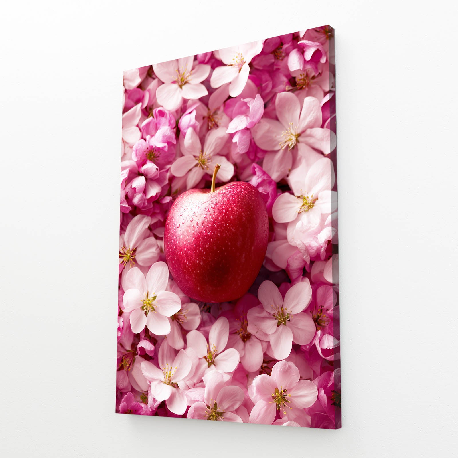 Blossom Bed Red Apple Wall Decor – angled canvas view on white background