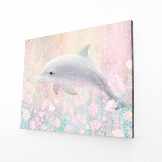 Blossom Bokeh Dolphin Wall Art – angled canvas view on white background