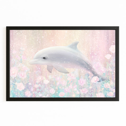 Blossom Bokeh Dolphin Wall Art – with Premium Black wood frame on white background