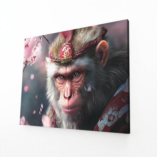 Blossom Crown Monkey Canvas Art – angled canvas view on white background