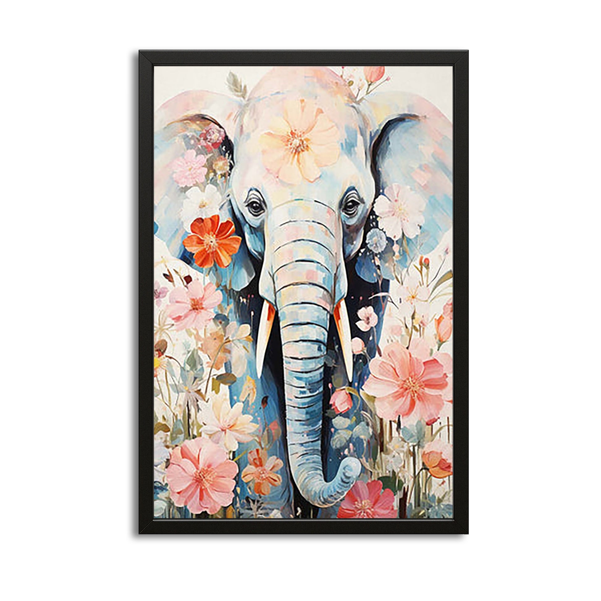 Blossom Garden Elephant Art — contemporary canvas print in white tones, view 6