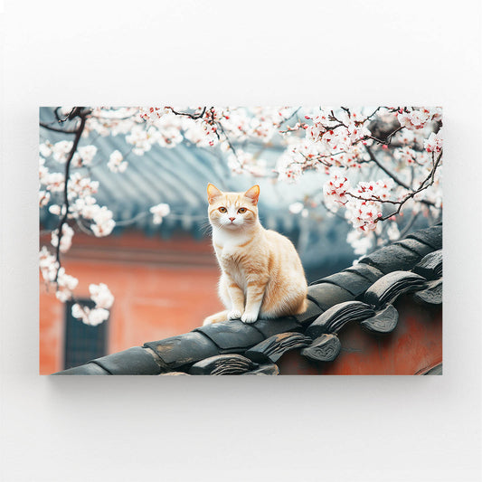 Blossom Rooftop Perch Cat Prints — contemporary canvas print, angled canvas view on white background