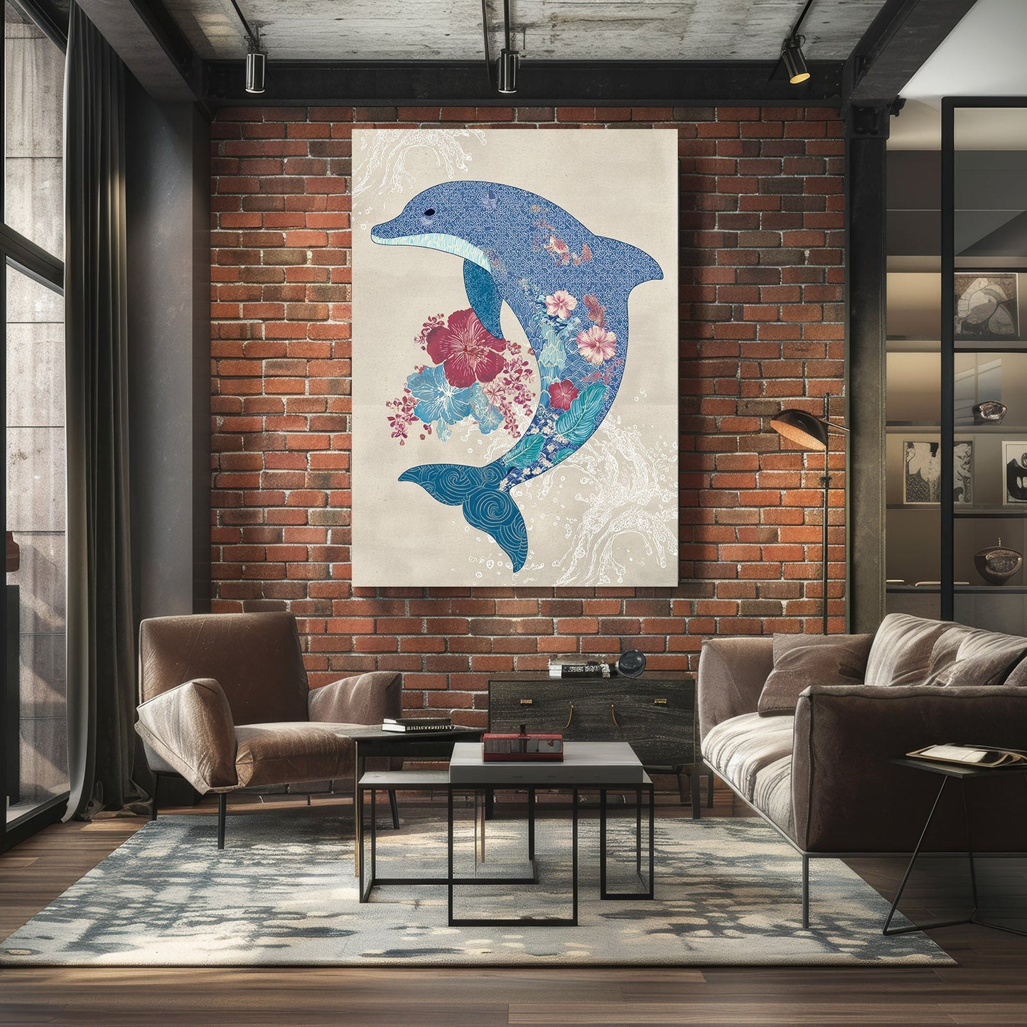 Blossom Silhouette Dolphin Art – styled in a furnished interior