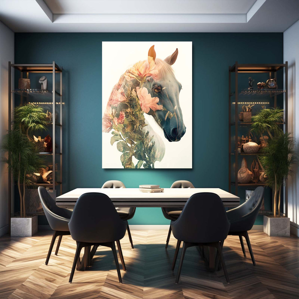 Blossom Veil Profile Horse Canvas — contemporary canvas print, styled in a furnished interior
