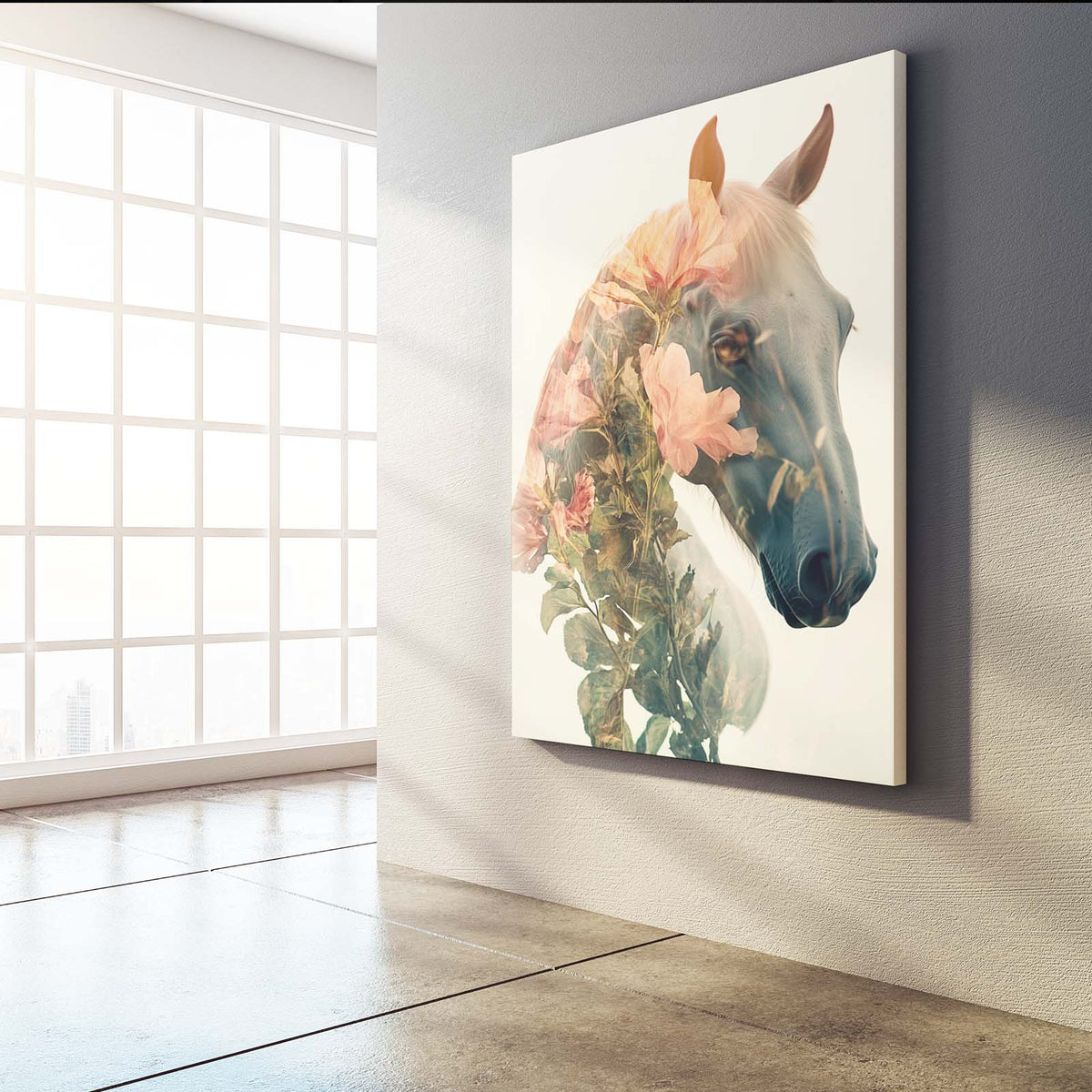 Blossom Veil Profile Horse Canvas — contemporary canvas print, styled in a furnished interior
