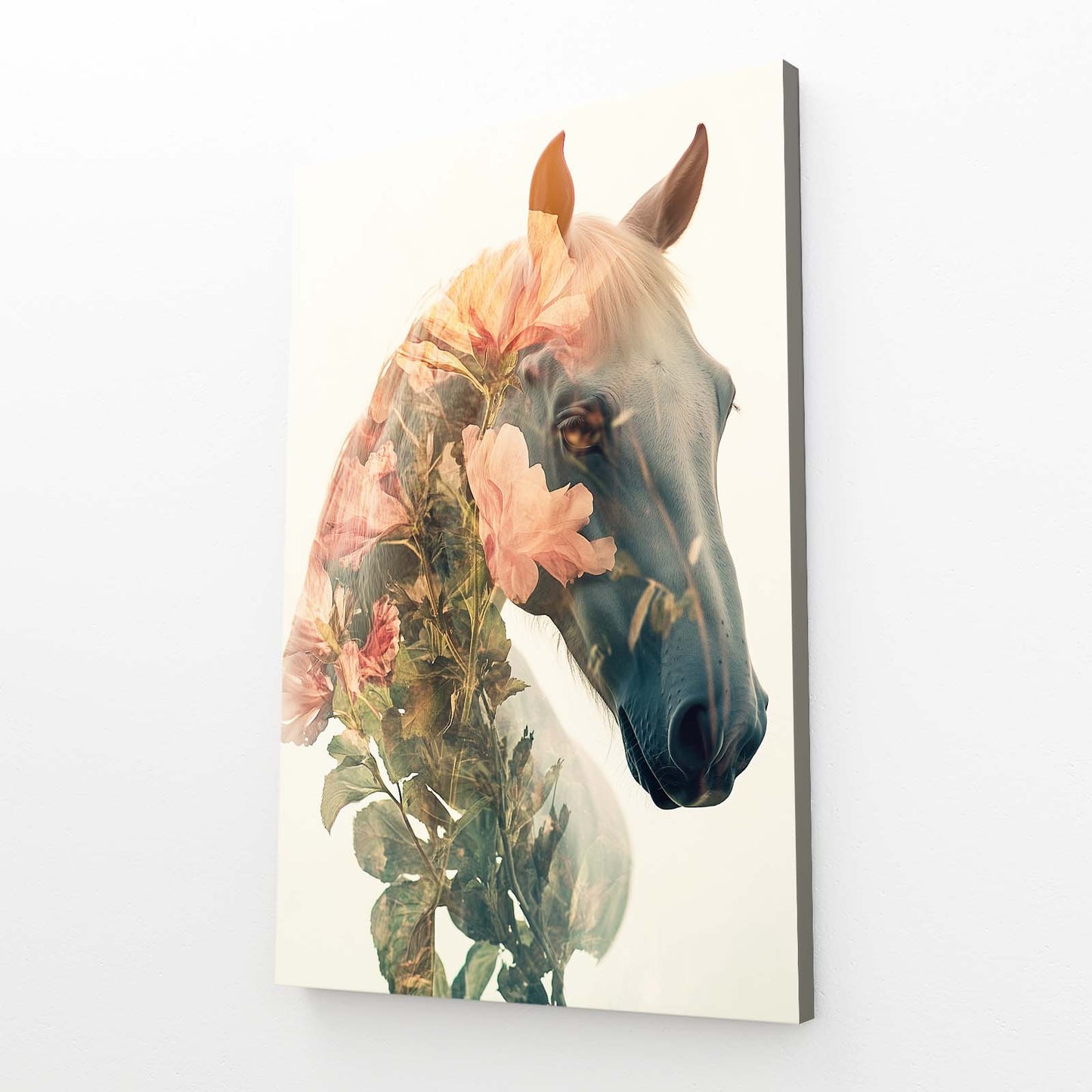 Blossom Veil Profile Horse Canvas — contemporary canvas print, angled canvas view on white background