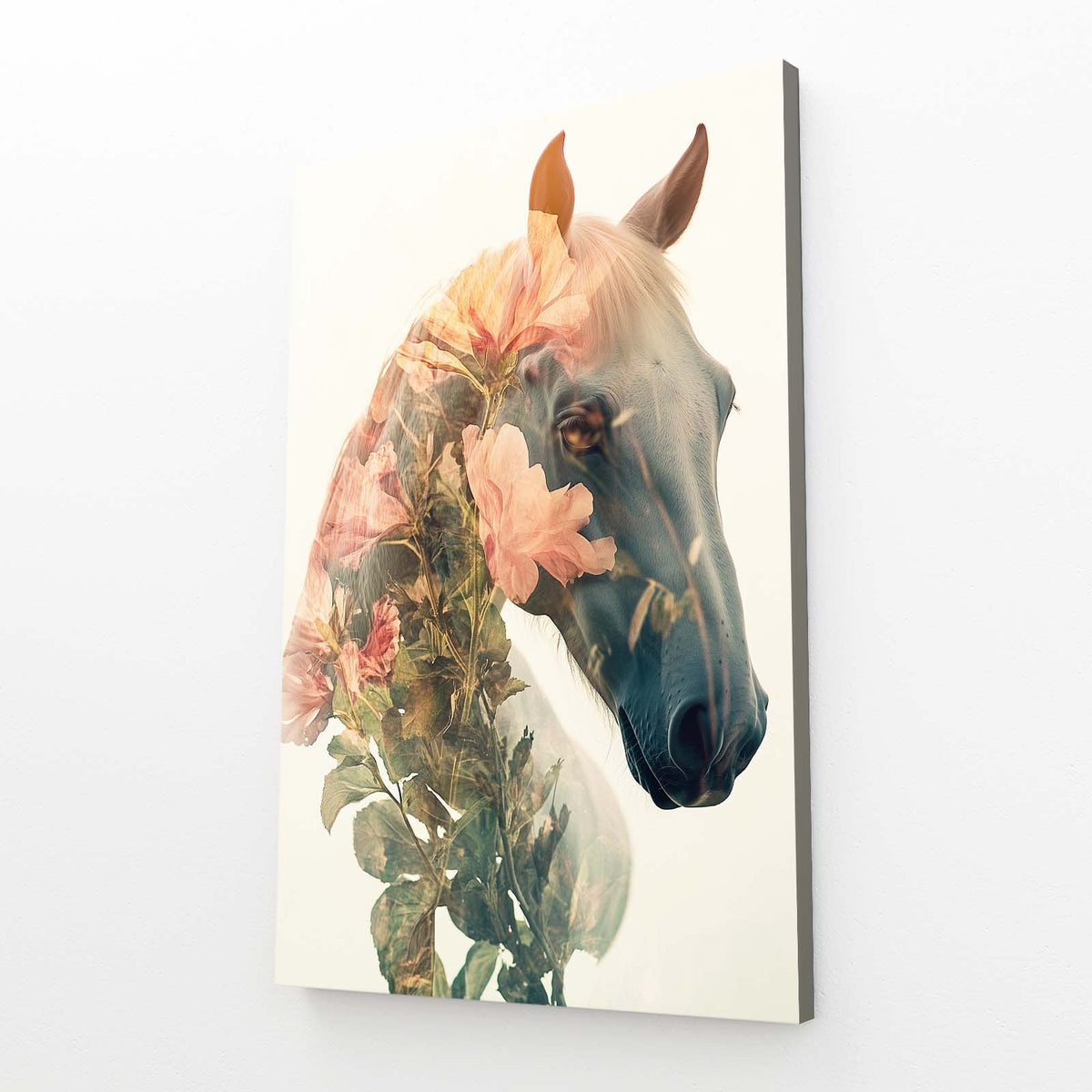 Blossom Veil Profile Horse Canvas — contemporary canvas print, angled canvas view on white background