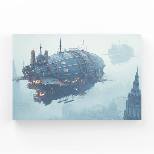 Blue Airship Harbor Steampunk Prints – blue airship harbor steampunk canvas print