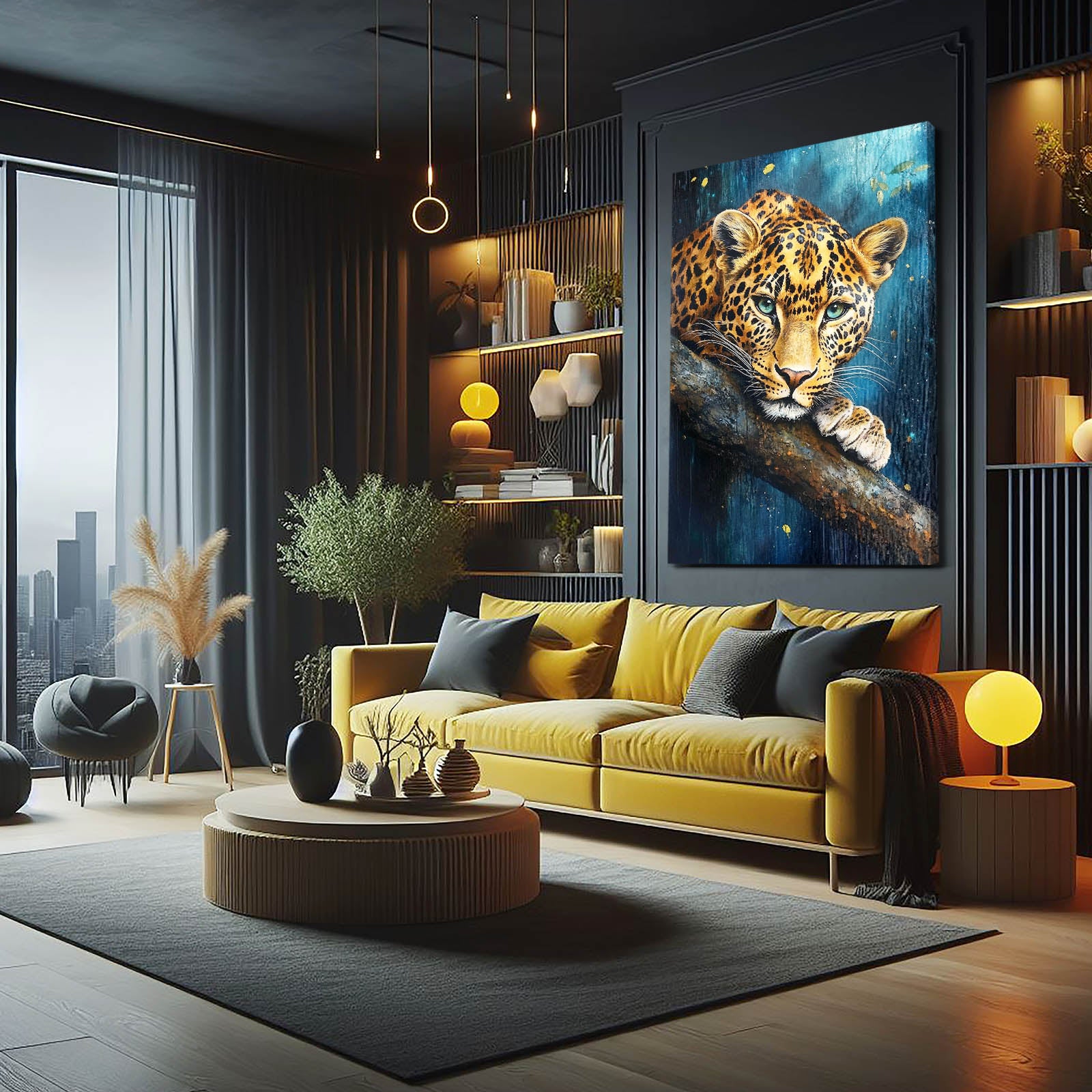 Blue Branch Repose Leopard Art – styled in a furnished interior