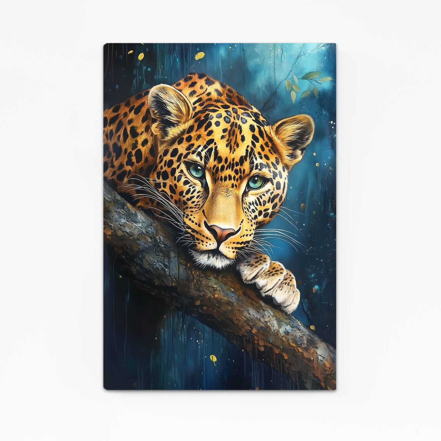 Blue Branch Repose Leopard Art – blue branch repose leopard canvas print