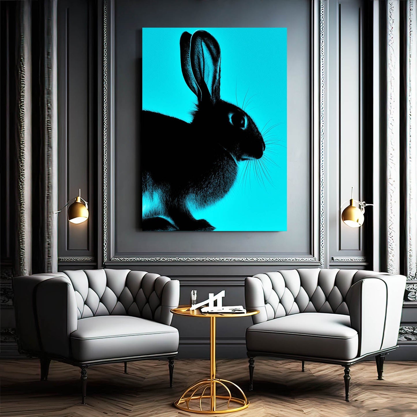 Blue Bunny Canvas – angled canvas view on white background