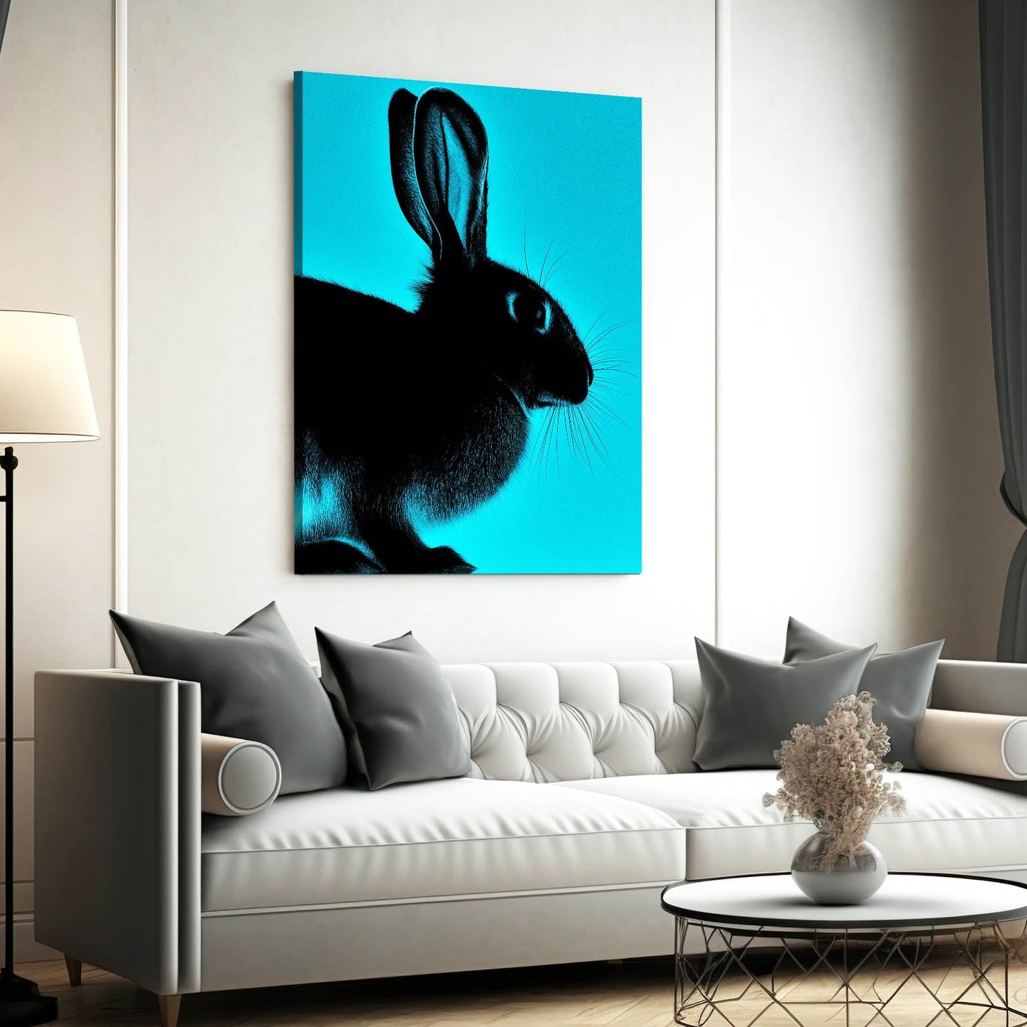 Blue Bunny Canvas – angled canvas view on white background