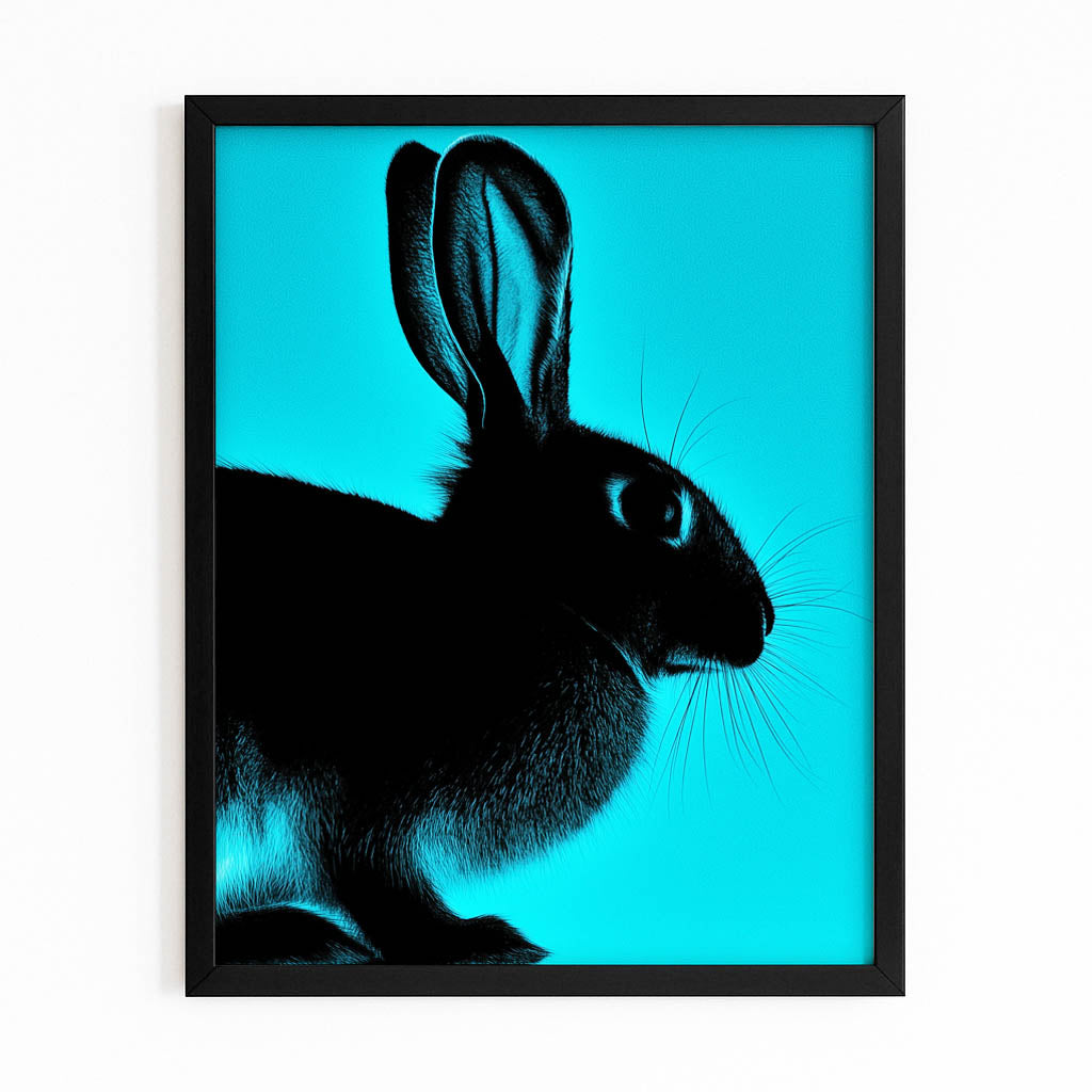 Blue Bunny Canvas – with Premium Black frame on white background