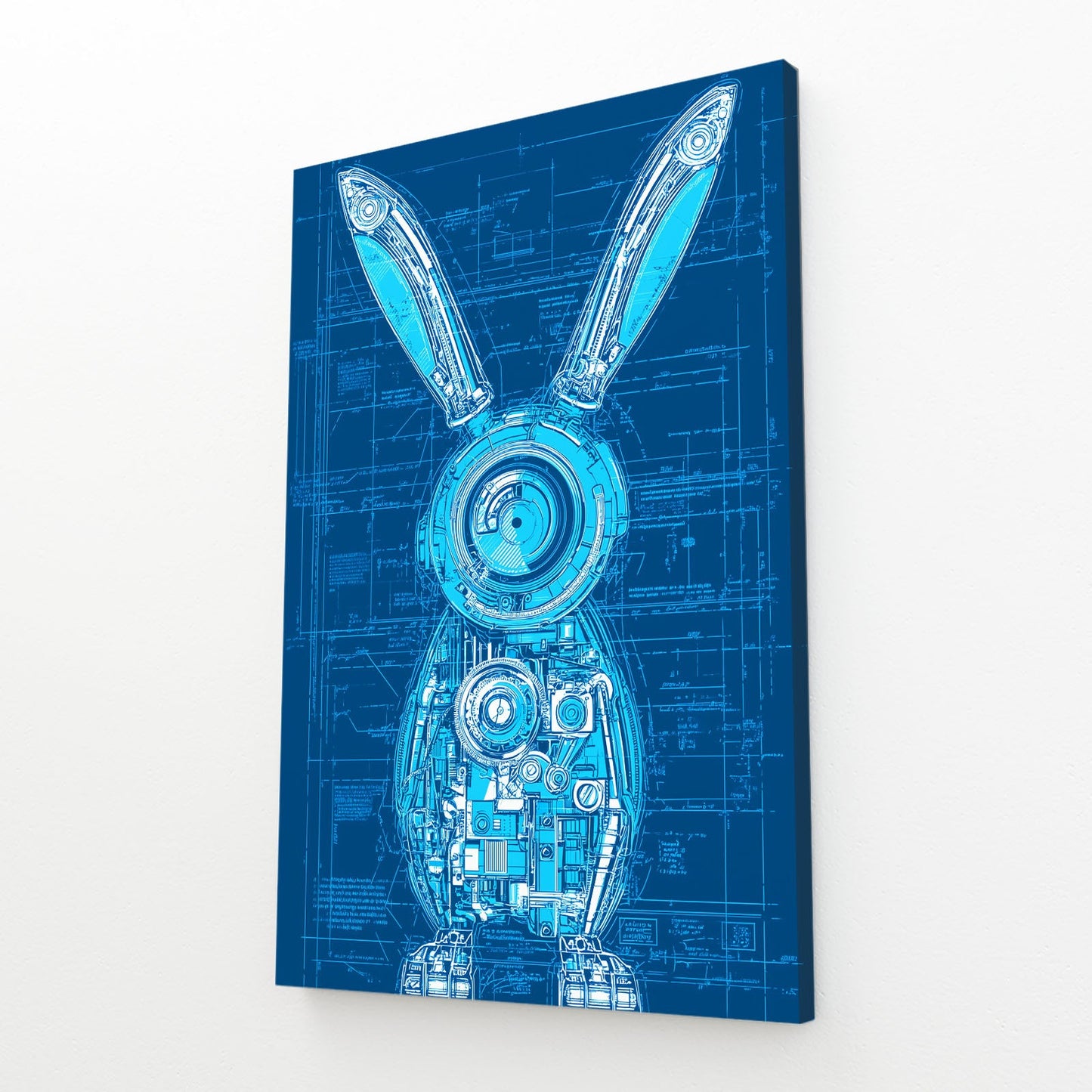 Blue Bunny Prints – angled canvas view on white background