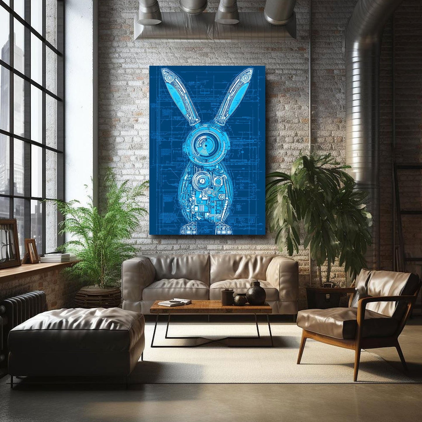Blue Bunny Prints – angled canvas view on white background